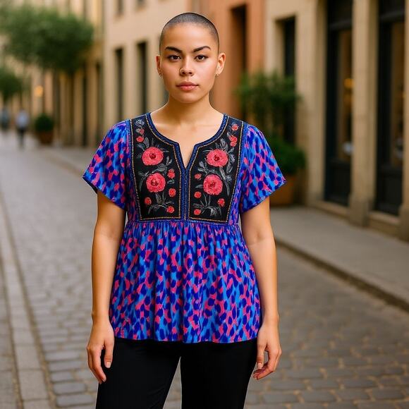 NEW Calessa Floral Embroidered Sleeveless Blouse Top Size Large - Picture 1 of 6